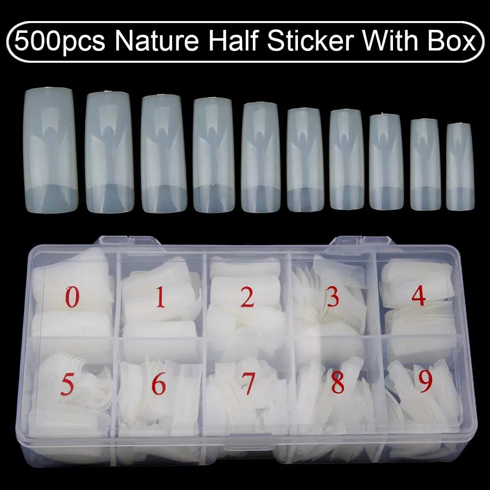 Nail Capsules 500pcs/Box Artificial Nail Tips Full Cover Nails Tips Acrylic Transparent Nail Capsules French Manicure False Nail