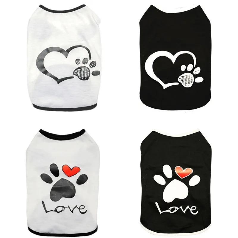 Vest Small Pet Shirt Cat Dog Clothes Paw Print Heart Love Design Cotton Dogs T Shirt Pet Puppy Summer Apparel Clothes Dog Coat