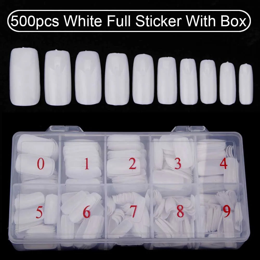 Nail Capsules 500pcs/Box Artificial Nail Tips Full Cover Nails Tips Acrylic Transparent Nail Capsules French Manicure False Nail