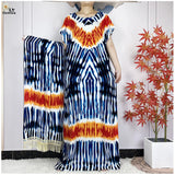 2024 New Style Short Sleeve African Dashiki Tie-dyed Cotton Abaya Caftan Lady Summer Maxi Islam Casual Dresses With Big Scarf