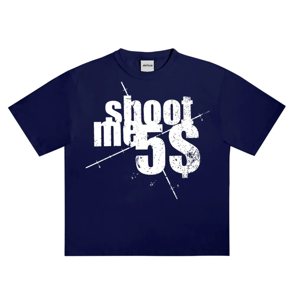 Harajuku Oversized Streetwear Men's Clothing SHOOTME5$ Graphic Print Tshirt Cotton Hip Hop Letter Short Sleeve Tops Tee Goth Y2k