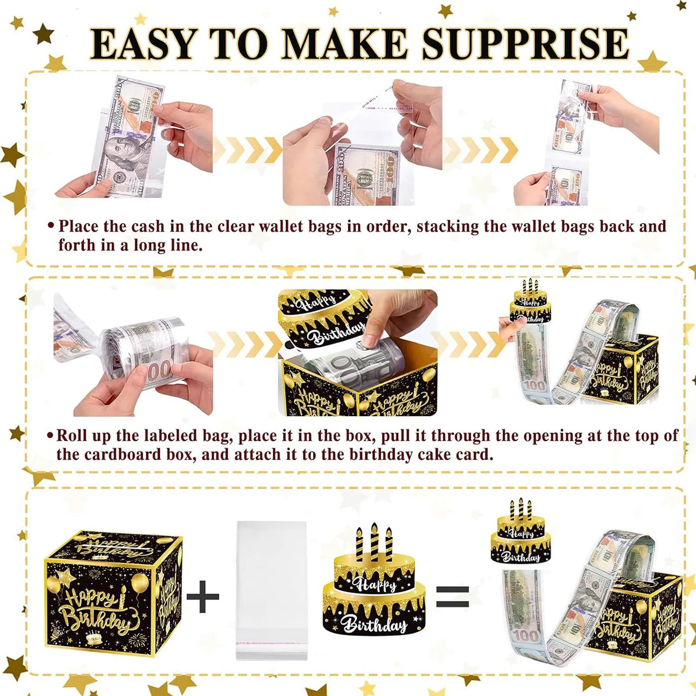 1pcs Birthday Cash Gift Box with Cake Card Funny Pumping Money Box Creative Birthday Gifts for Men Women 