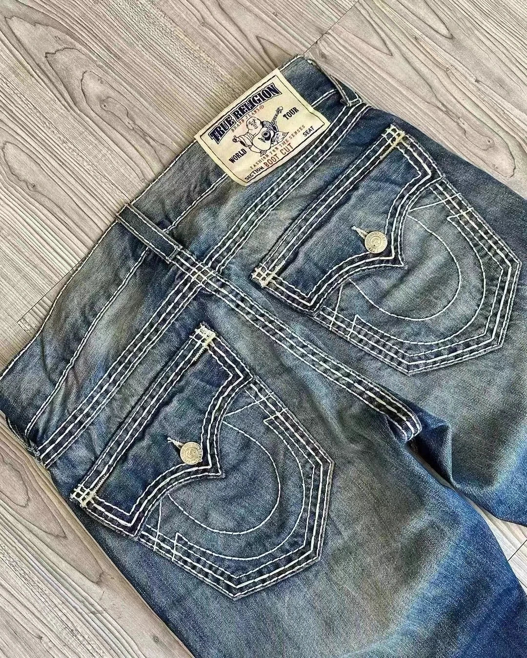 Vintage Buddha Jeans Y2K Men's Jeans Women's Pocket Embroidered Jeans Patch Leather Vintage Blue Jeans Loose Fit Jeans pants