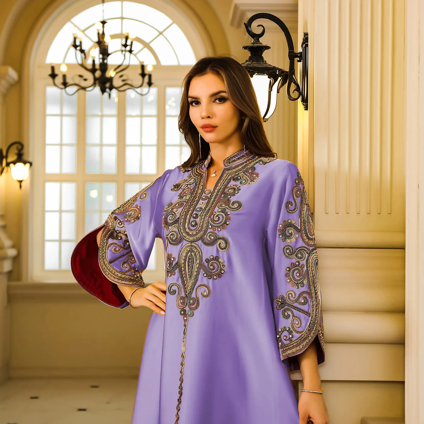 Morocco Turkey Beaded Gown Dubai Embroidery Party Long Dress Abaya Muslim Robe Kaftan Arab Clothes