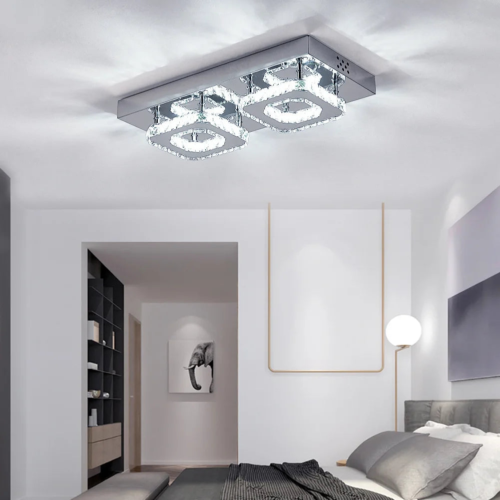 KOMORE Modern Small Crystal LED Ceiling Light, Square / Round for Office, Living Room, Bedroom, Kitchen, Hallway
