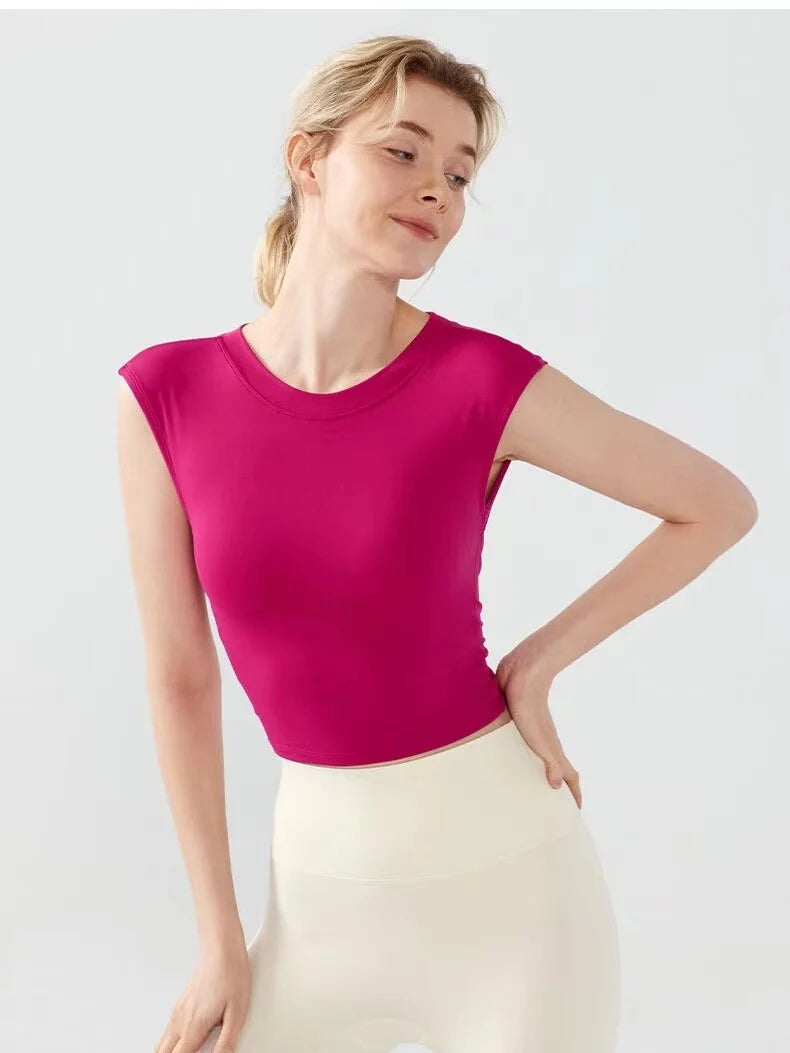 Sports Yoga Short Sleeve Fixed Chest Pad Sexy Backless Short Sports Quick-drying T-shirt Waist-retracting Slim and Fit Vest