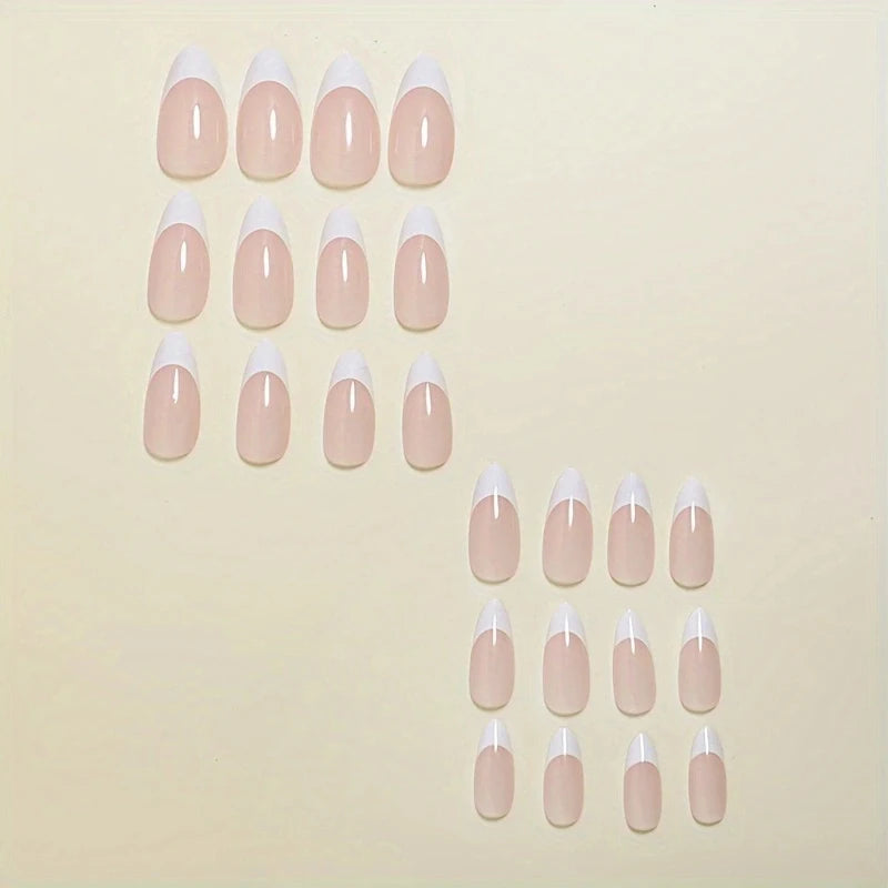 24 Pieces of White French Wearable Nails, Ice-Transparent Almond Nails, Fake Nail Patches, Simple Style Manicure, Finished Manicure
