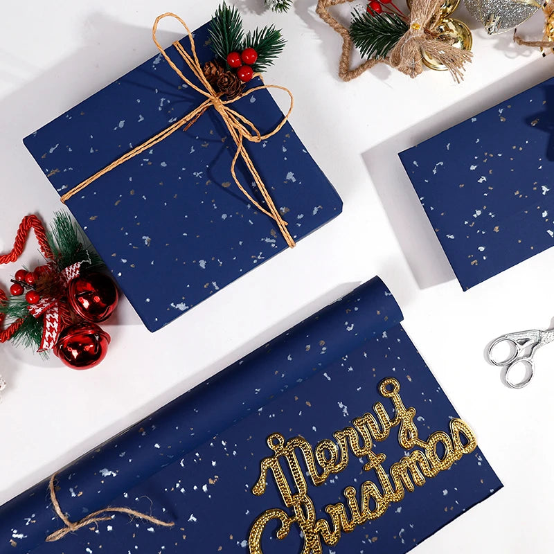 Gift Wrapping Paper Roll, 1 Roll 17inch x 120inch,Navy Blue Gold Foil Design for Holiday, Birthday, Wedding, Party