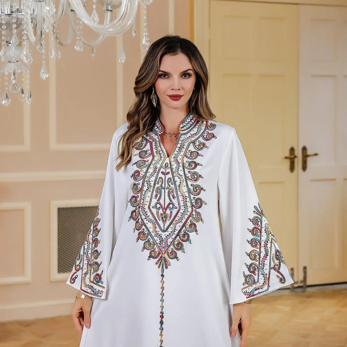 Morocco Turkey Beaded Gown Dubai Embroidery Party Long Dress Abaya Muslim Robe Kaftan Arab Clothes