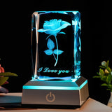 3D Rose Crystal LED Colorful Night Light, Birthday, Christmas, Valentine's Day Anniversary Gift for Girlfriend, Wife, and Mother