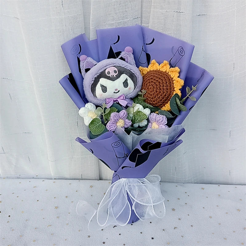 Graduation Gifts Sanrio Kuromi Hello Kitty With Crochet Sunflower Bouquet My Melody Cinnamoroll Mother's Day Birthday Gifts