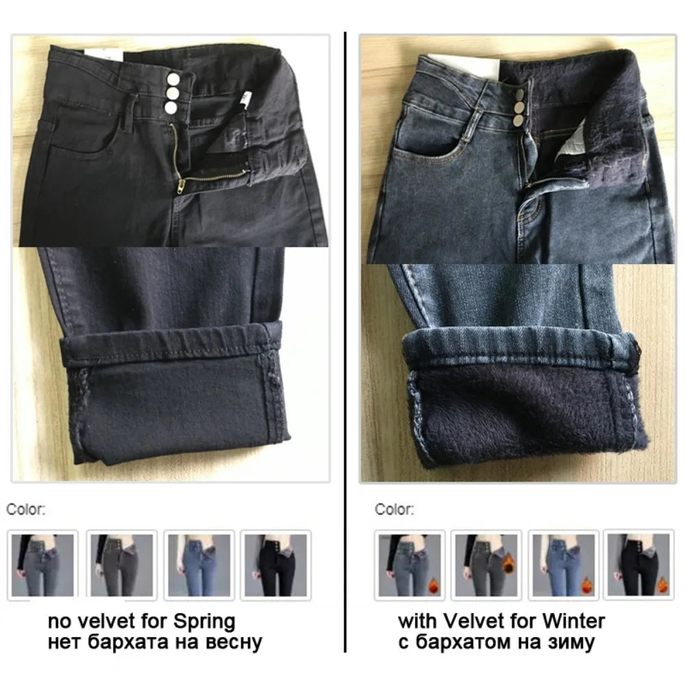 Women jeans Thick Velvet High Waist Skinny Jeans Jeans Winter Warm Plush Stretch Snow Jeans Lady Denim Pants women Trousers