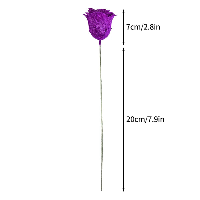 Glitter Artificial Flower Fake Roses DIY Flower Bouquet Gift For Mother's Day Valentine's Day Wedding Birthday Party Home Decor