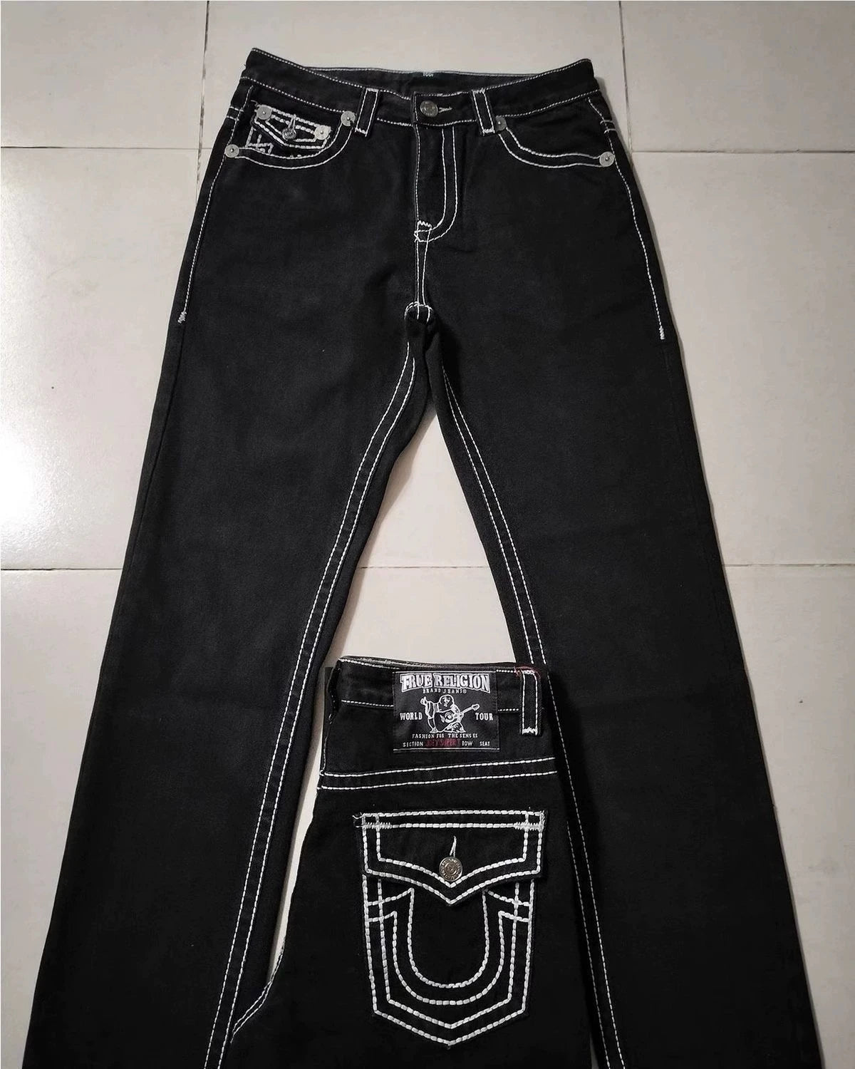 Vintage Buddha Jeans Y2K Men's Jeans Women's Pocket Embroidered Jeans Patch Leather Vintage Blue Jeans Loose Fit Jeans pants