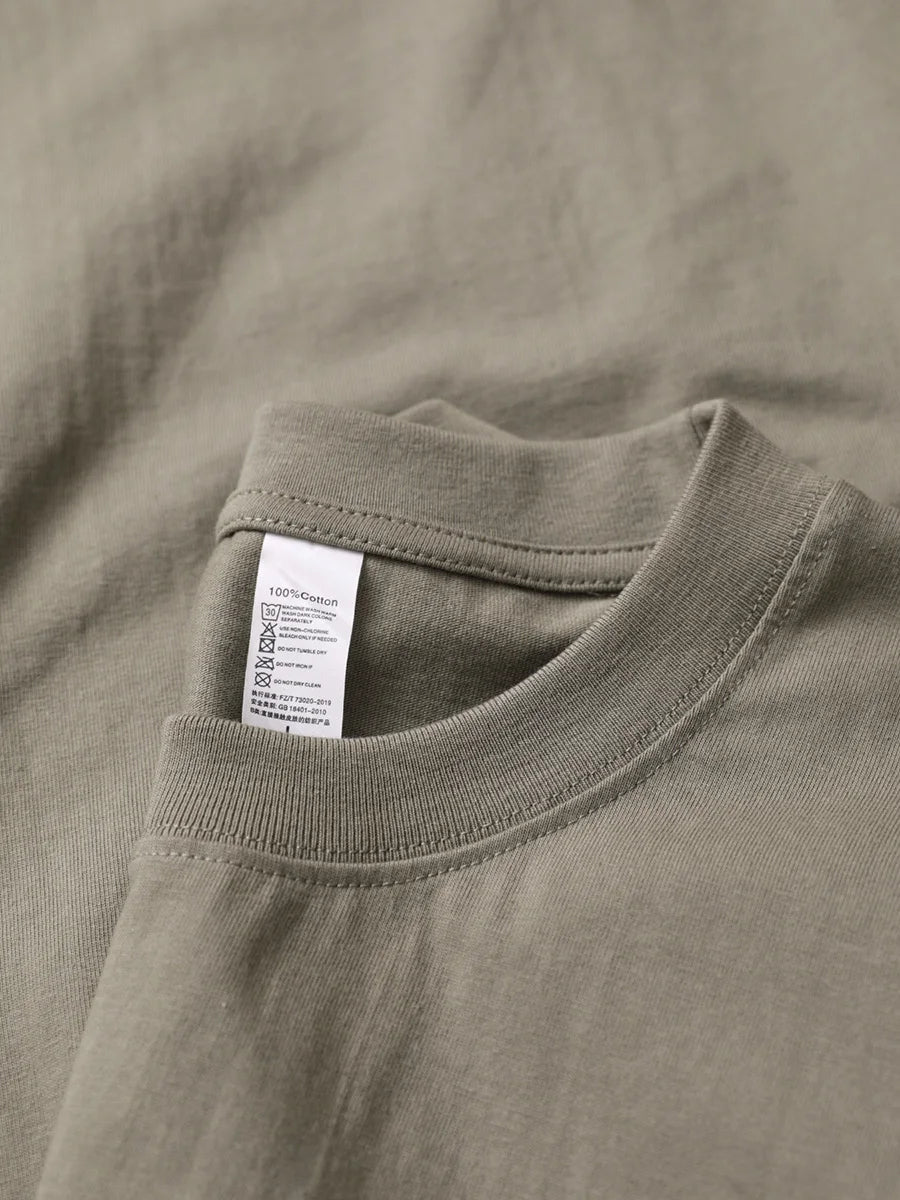 9.17oz 260Grams Seamless Straight Cotton T-shirt Men Oversized Loose Solid Color Drop Shoulder Short Sleeve Summer