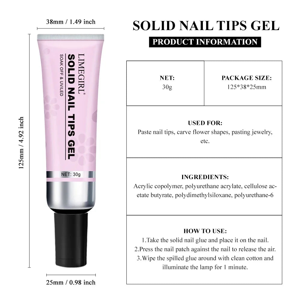 LIMEGIRL 20ml/30ml Strong Gel Nail Glue UV Nail Rhinestone Resin Gemstone Jewelry DIY Decorative Sticky Nail Fake Glue