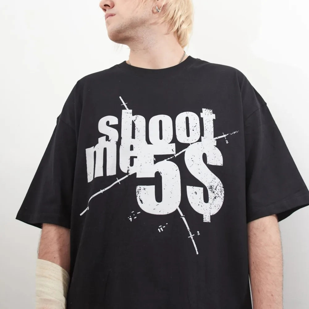 Harajuku Oversized Streetwear Men's Clothing SHOOTME5$ Graphic Print Tshirt Cotton Hip Hop Letter Short Sleeve Tops Tee Goth Y2k