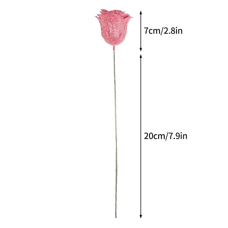 Glitter Artificial Flower Fake Roses DIY Flower Bouquet Gift For Mother's Day Valentine's Day Wedding Birthday Party Home Decor
