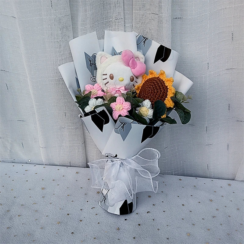 Graduation Gifts Sanrio Kuromi Hello Kitty With Crochet Sunflower Bouquet My Melody Cinnamoroll Mother's Day Birthday Gifts