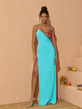 Tosca Starfish Bustier Split Maxi Dress Spaghetti Strap Backless Design Celebrity Party Vacation Sexy Lace-Up Maxi Long Dress