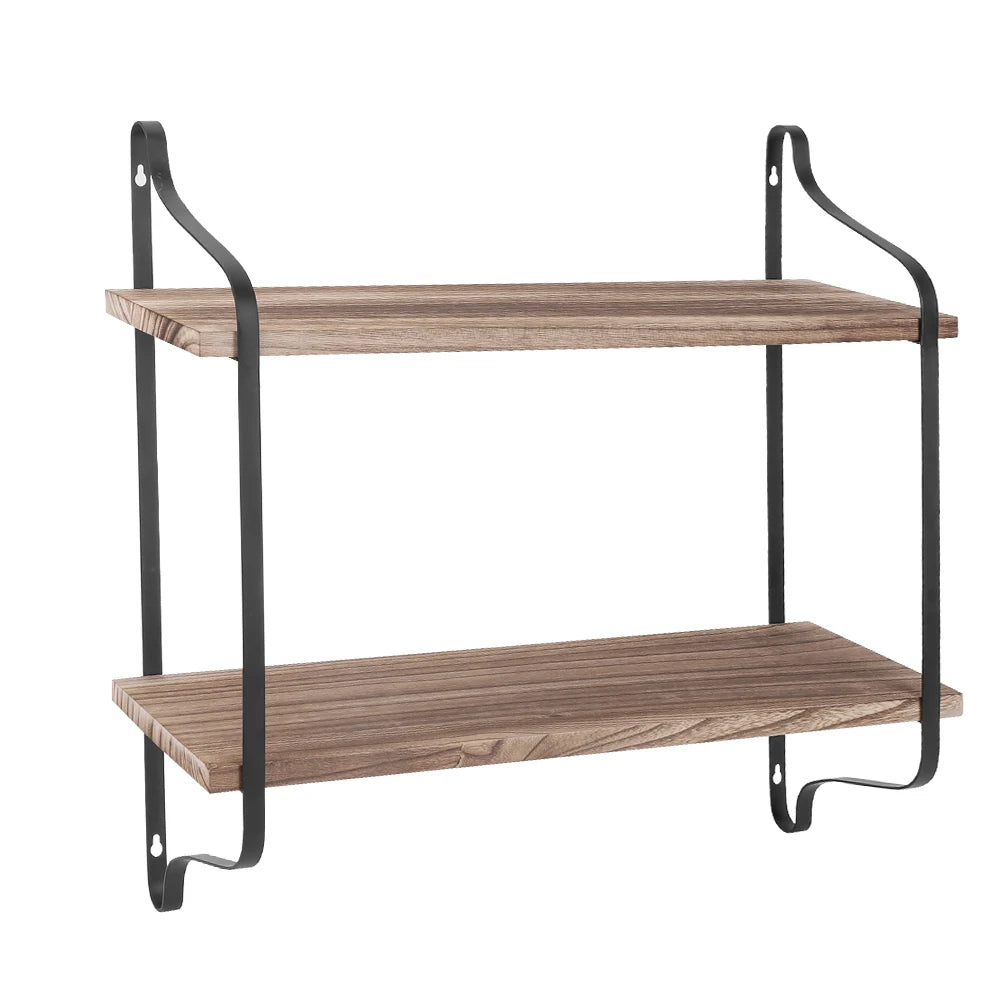 Large Rustic Industrial Pipe Wall Floating Shelf 2 Tier Wooden Metal Display Storage Shelving Unit