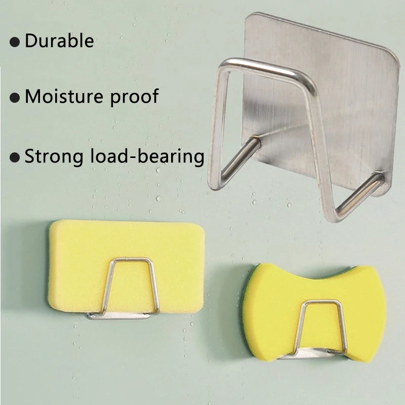 Kitchen Sponges Holder Self Adhesive Sink Sponges Drain Drying Rack Stainless Steel Storage Holder Kitchen Sink Accessories
