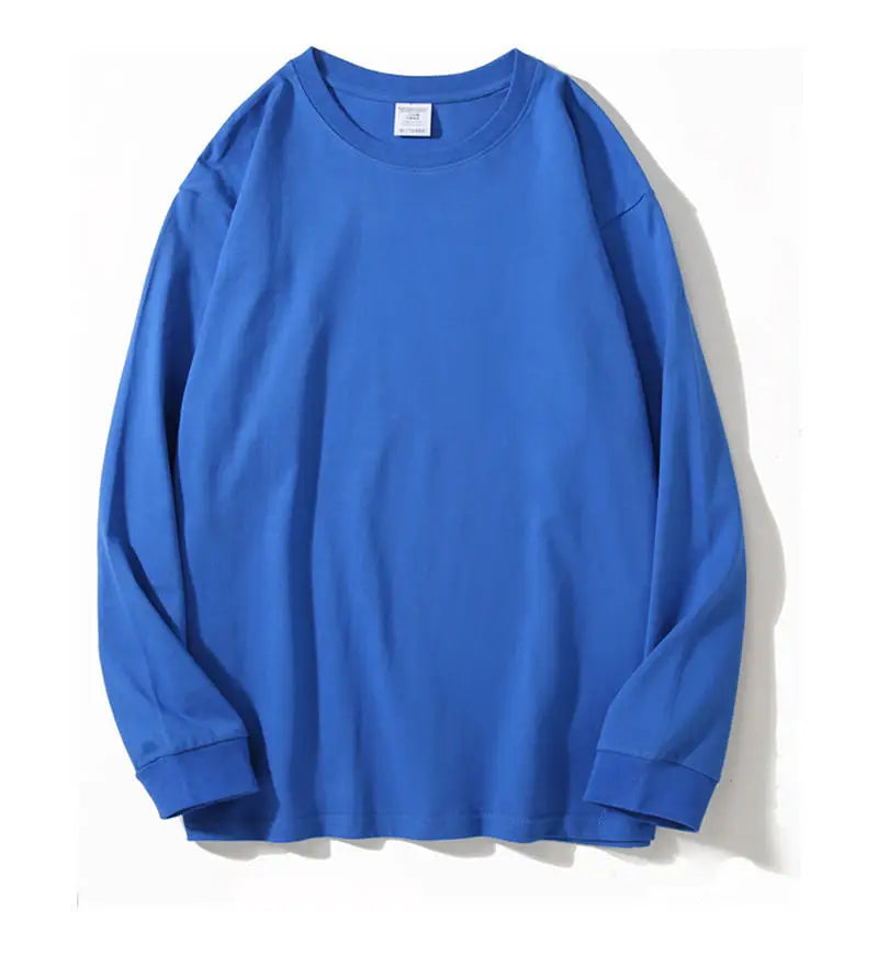 DIY Custom LOGO 260GSM 100% Cotton Heavy Weight Oversized Men T-shirt Long sleeves Pure Color For Winter Autumn Streetwear Tops