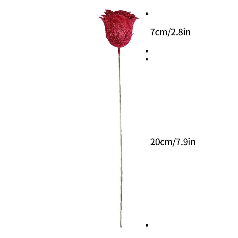 Glitter Artificial Flower Fake Roses DIY Flower Bouquet Gift For Mother's Day Valentine's Day Wedding Birthday Party Home Decor