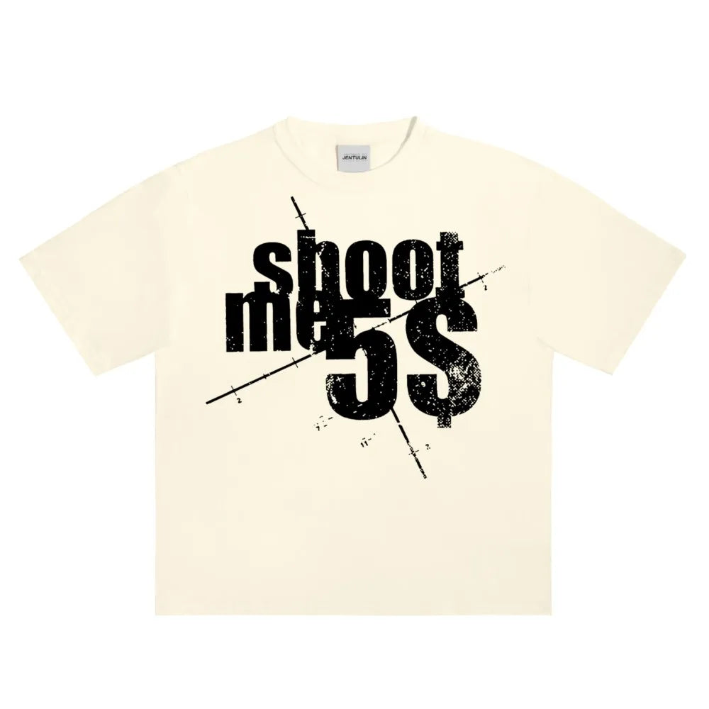 Harajuku Oversized Streetwear Men's Clothing SHOOTME5$ Graphic Print Tshirt Cotton Hip Hop Letter Short Sleeve Tops Tee Goth Y2k