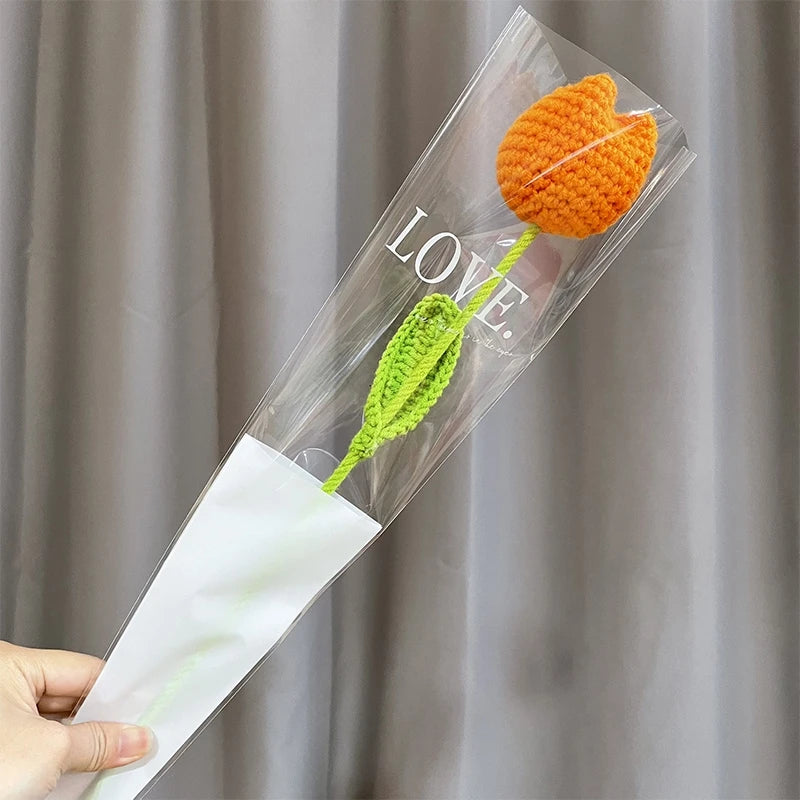 1pc Tulip Crochet Flowers Artificial Woven Flowers Handmade Tulipanes Wedding Gift for Guest Home Decoration Mother's Day Gift