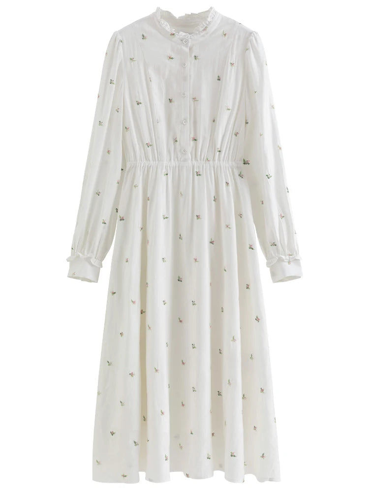 FSLE Flower Dress Autumn 2023 New Sweet Exquisite Women's Long Dress White Women Casual Loose Full Sleeve Dress For Women