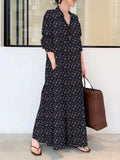 Bohemian Women Sundress Autumn Vintage Long Dress 2023 ZANZEA Lapel Floral Printed Long Sleeve Shirt Vestidos Robe Retro Kaftan
