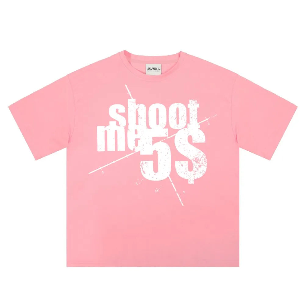 Harajuku Oversized Streetwear Men's Clothing SHOOTME5$ Graphic Print Tshirt Cotton Hip Hop Letter Short Sleeve Tops Tee Goth Y2k