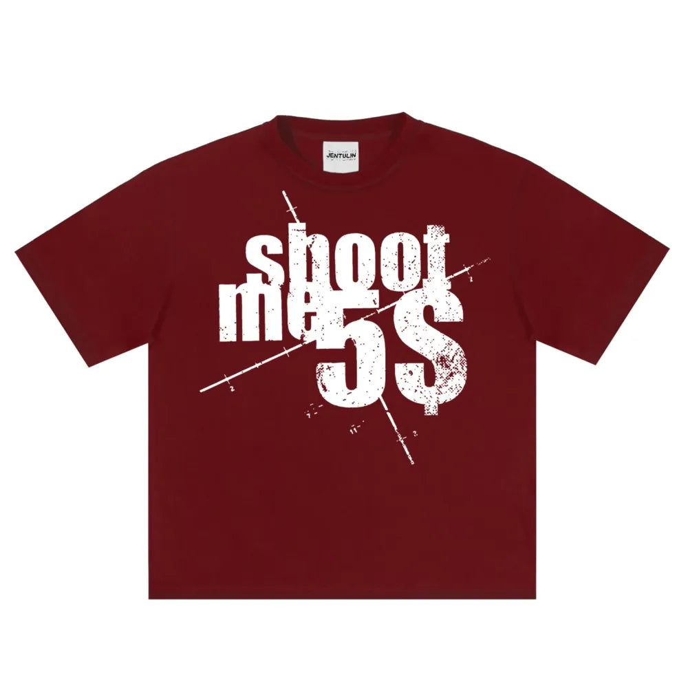 Harajuku Oversized Streetwear Men's Clothing SHOOTME5$ Graphic Print Tshirt Cotton Hip Hop Letter Short Sleeve Tops Tee Goth Y2k