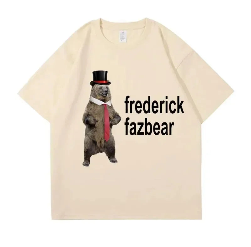 Frederick Fazbear The Fancy Bear Fnaf Tee Shirt Men Women Funny Meme Clothing T Shirt Pure Oversized Short Sleeve T-shirt