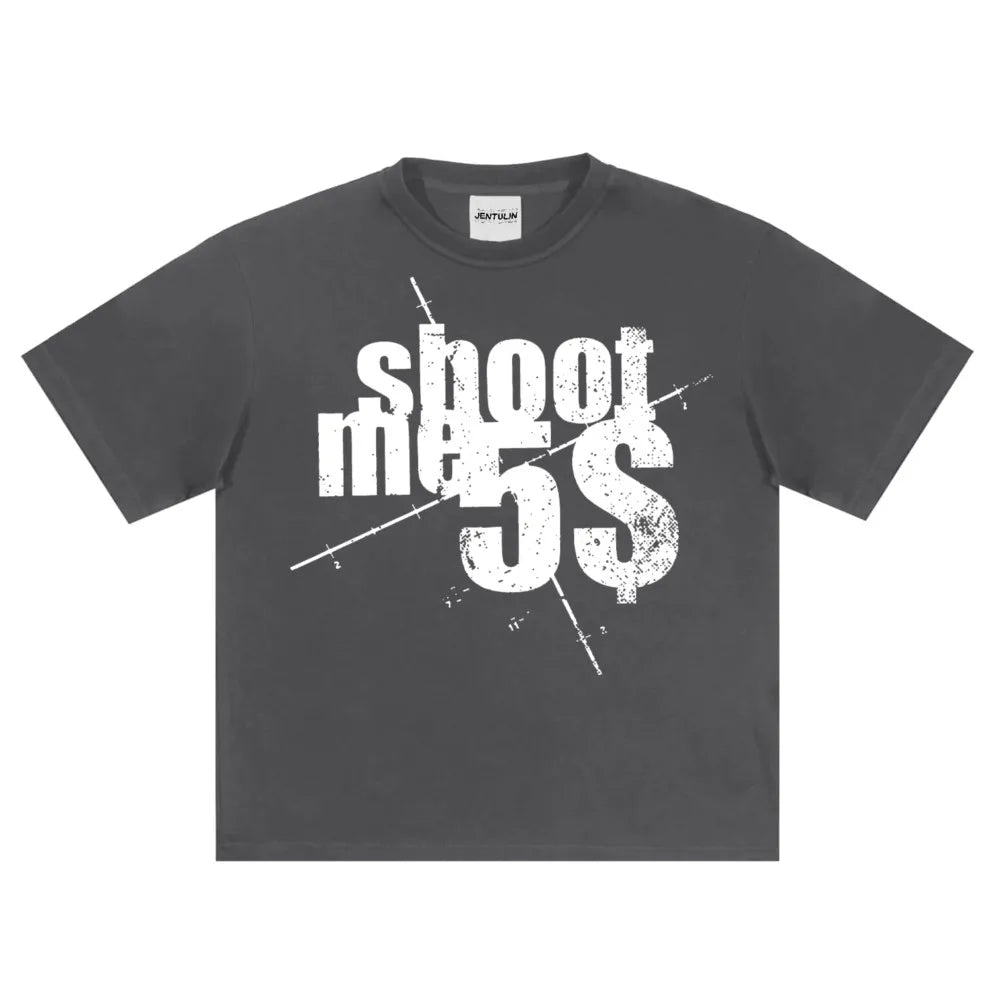 Harajuku Oversized Streetwear Men's Clothing SHOOTME5$ Graphic Print Tshirt Cotton Hip Hop Letter Short Sleeve Tops Tee Goth Y2k