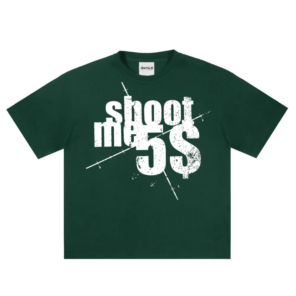 Harajuku Oversized Streetwear Men's Clothing SHOOTME5$ Graphic Print Tshirt Cotton Hip Hop Letter Short Sleeve Tops Tee Goth Y2k