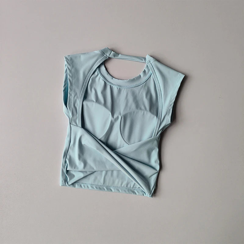 Sports Yoga Short Sleeve Fixed Chest Pad Sexy Backless Short Sports Quick-drying T-shirt Waist-retracting Slim and Fit Vest