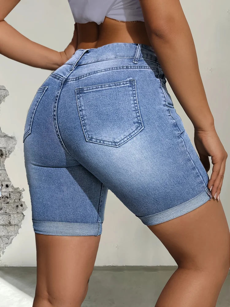 Blue elastic fashion shorts jeans women's jeans jeans women