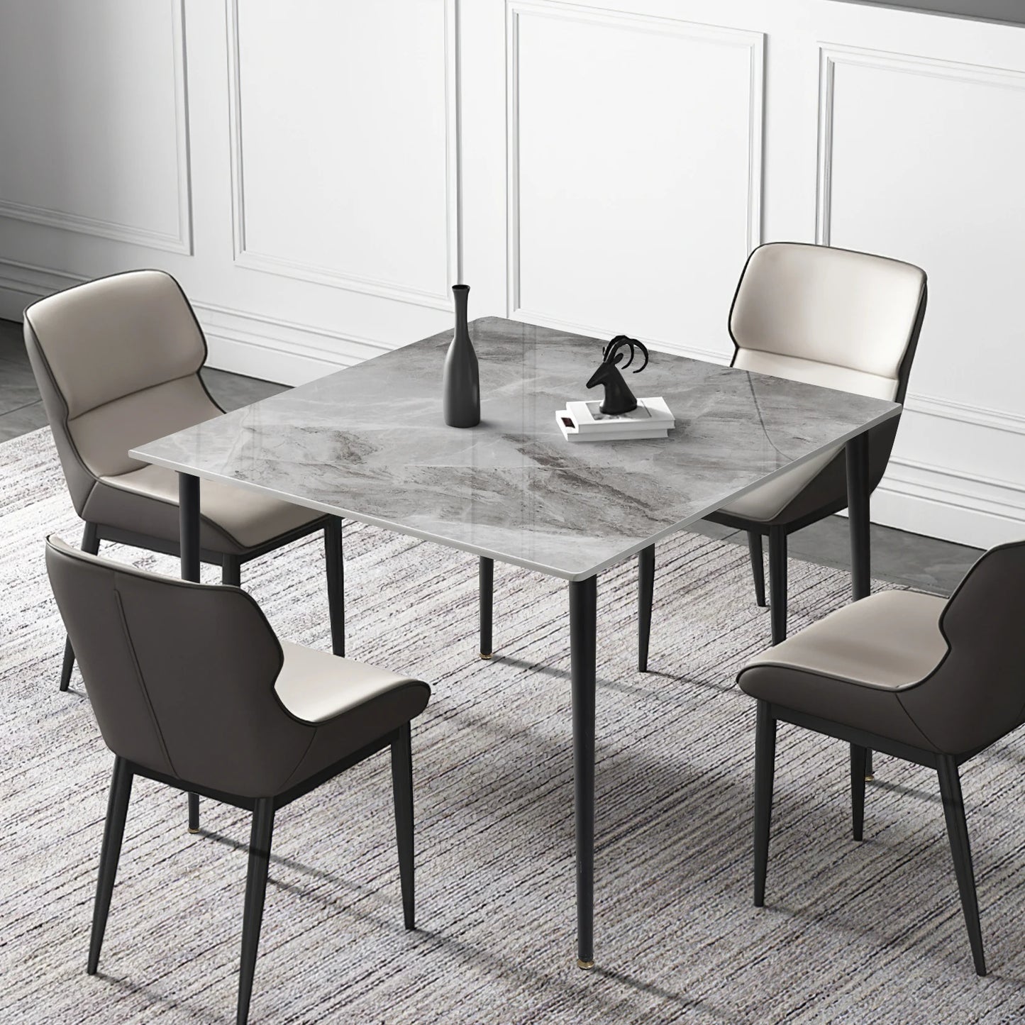 Restaurant Marble Dining Table Serve Table with Metal Legs Island Kitchen Furniture for 4-6 Seats Cafe Shop Desk ( NO CHAIR)