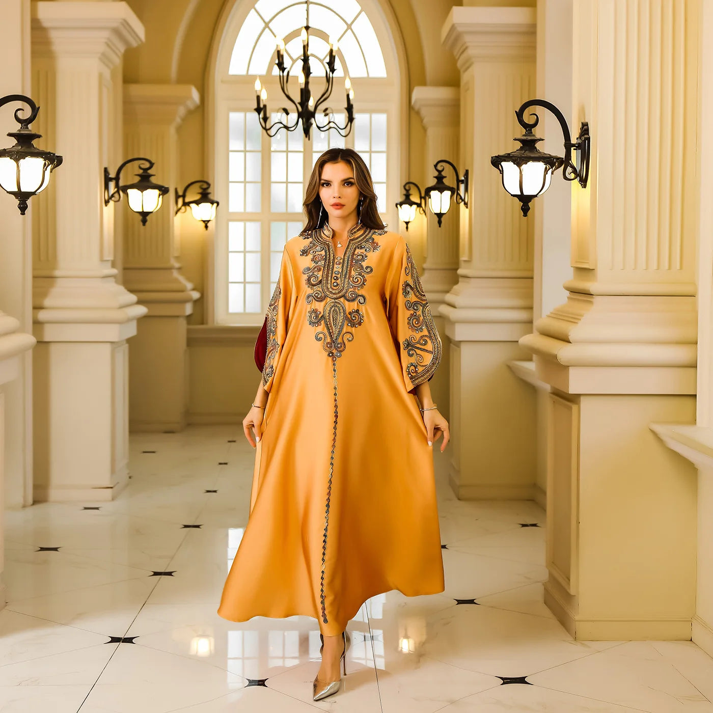 Morocco Turkey Beaded Gown Dubai Embroidery Party Long Dress Abaya Muslim Robe Kaftan Arab Clothes