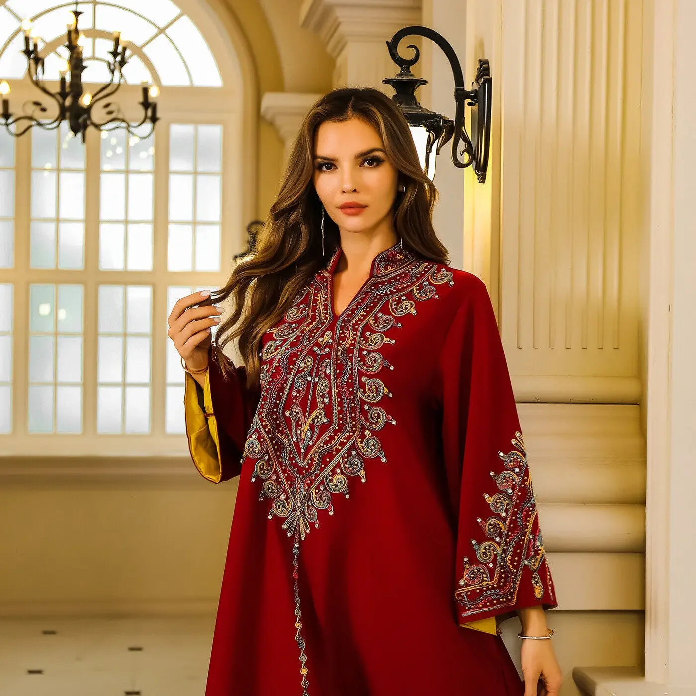 Morocco Turkey Beaded Gown Dubai Embroidery Party Long Dress Abaya Muslim Robe Kaftan Arab Clothes