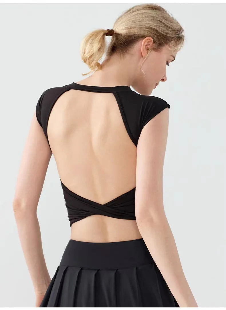 Sports Yoga Short Sleeve Fixed Chest Pad Sexy Backless Short Sports Quick-drying T-shirt Waist-retracting Slim and Fit Vest