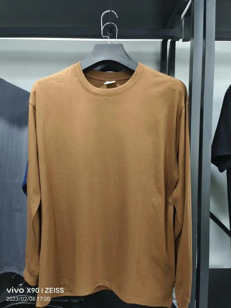 DIY Custom LOGO 260GSM 100% Cotton Heavy Weight Oversized Men T-shirt Long sleeves Pure Color For Winter Autumn Streetwear Tops