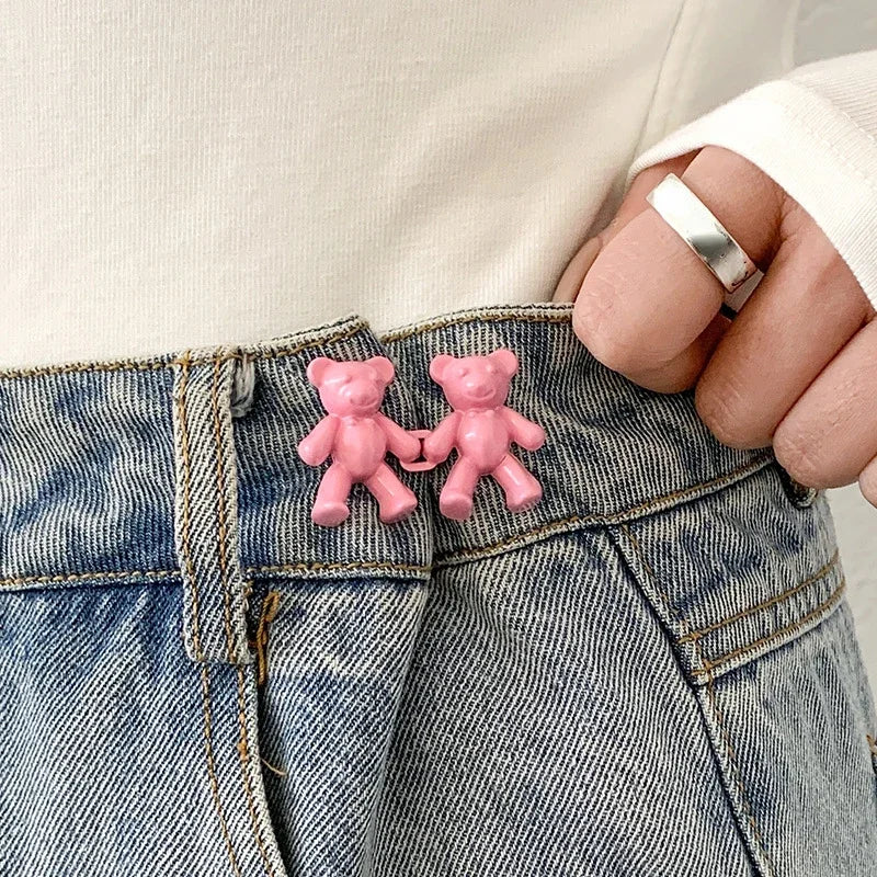 Cute Bear Jeans Buckles Jeans Pants Waistline Reduction Adjustable Metal Buckle Skirt Jeans Tools Trousers Accessories