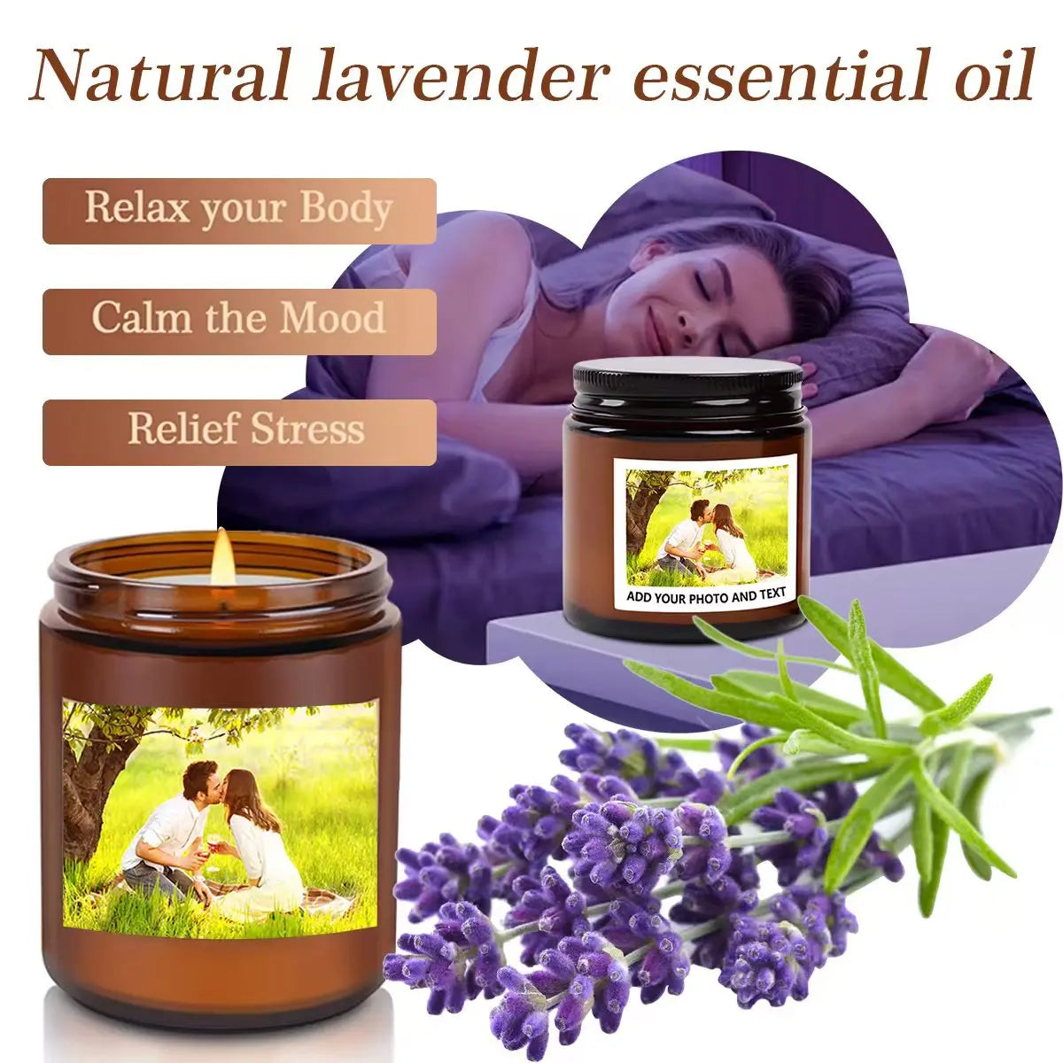 2.5oz/70g Custom Photo Scented Candle Gift-Personal Aromatherapy with Logo/Design Stickers-Birthday Wedding Corporate Present