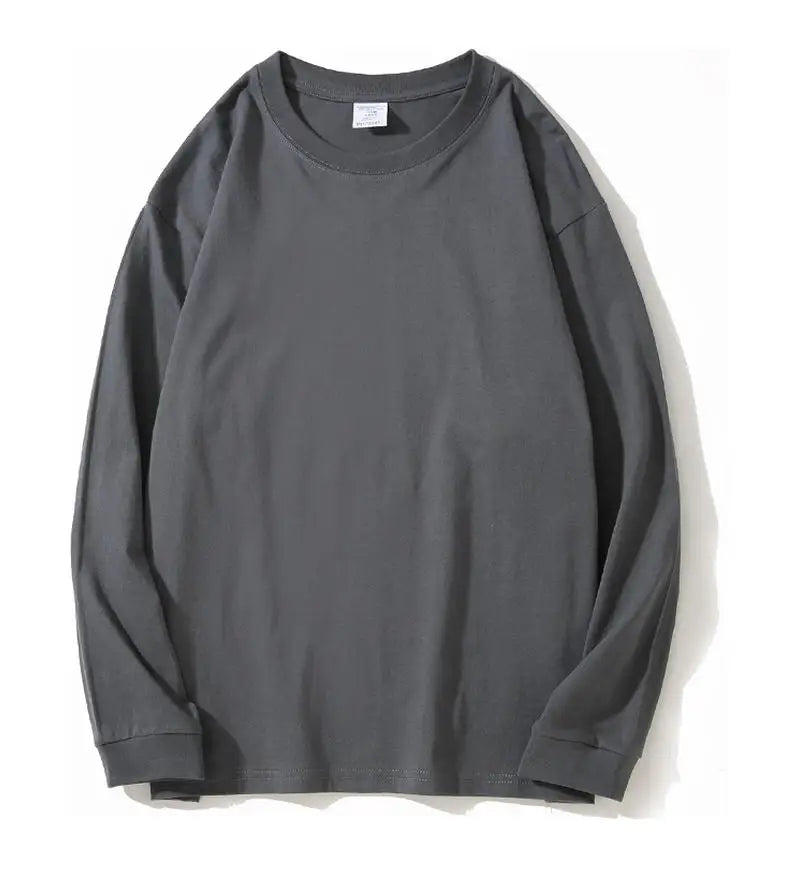 DIY Custom LOGO 260GSM 100% Cotton Heavy Weight Oversized Men T-shirt Long sleeves Pure Color For Winter Autumn Streetwear Tops