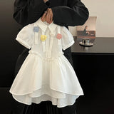 Girls Casual Dresses Floral White Puffy Sleeve Dress Flower Girl Clothes Kids Fairy Dress Summer Clothes for 2 To 7 Years