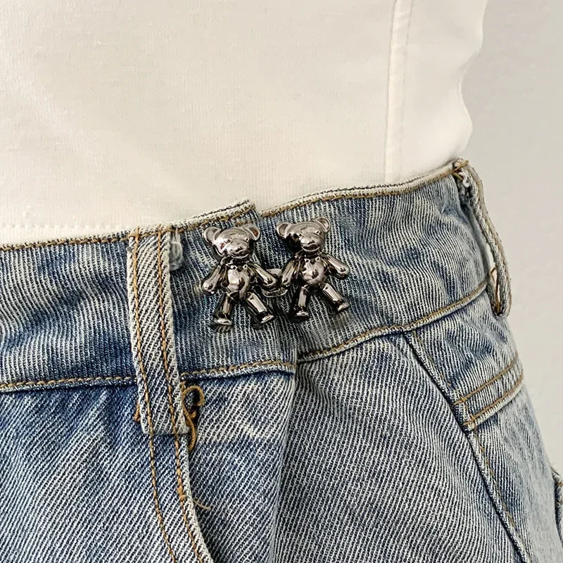 Cute Bear Jeans Buckles Jeans Pants Waistline Reduction Adjustable Metal Buckle Skirt Jeans Tools Trousers Accessories