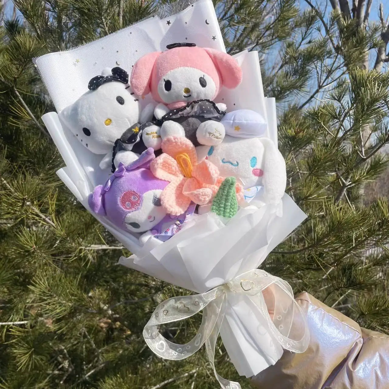 Christmas Gifts Cartoon Sanrio Plush Bouquet My Melody Kuromi Cinnamoroll Kt Cat Plush Doll Toy Valentine Graduation Gifts